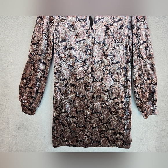 Melloday Velvet Women Mini Dress Sz S Cut Out High Neck Long Sleeves Mute Color - Picture 3 of 12